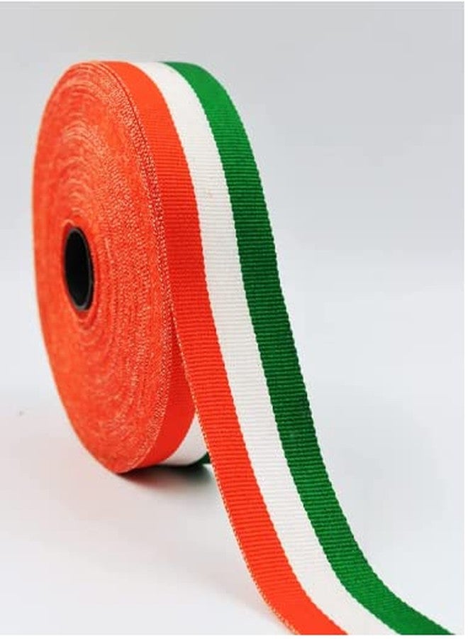 Delite Ribbons شريط غروغرين ثلاثي الألوان لعلم الهند/بهارات للزينة، والأعمال اليدوية، والحواف، والاحتفال بالأعياد الوطنية مثل يوم الجمهورية، ويوم الاستقلال، إلخ (طول 10 أمتار) - (0.5 بوصة) - Image 1